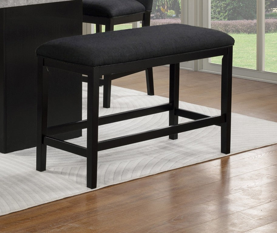 English Elm 1Pc Black Fabric Padded Counter Height Bench with Dark Wood Legs for Dining Areas B2741P586409