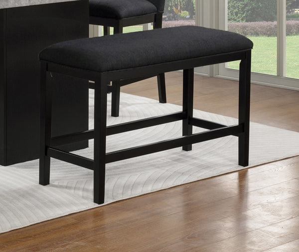 English Elm 1Pc Black Fabric Padded Counter Height Bench with Dark Wood Legs for Dining Areas B2741P586409