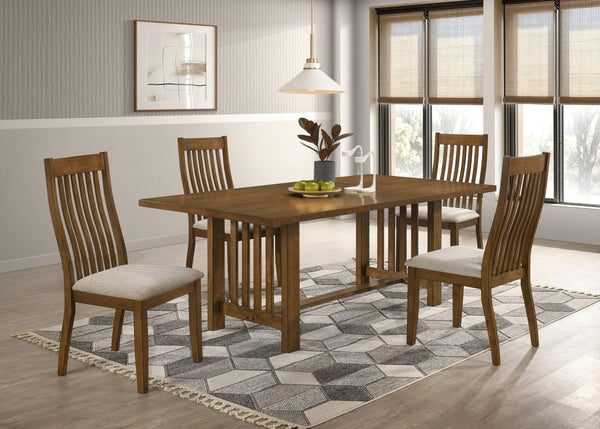 English Elm Contemporary Mission Style Rectangular Dining Table Warm Brown Wood Grain Finish Seats Six 40 L x 79 W x 30 H B2741P587000