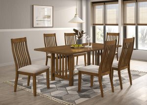 English Elm Contemporary Mission Style Rectangular Dining Table Warm Brown Wood Grain Finish Seats Six 40 L x 79 W x 30 H B2741P587000