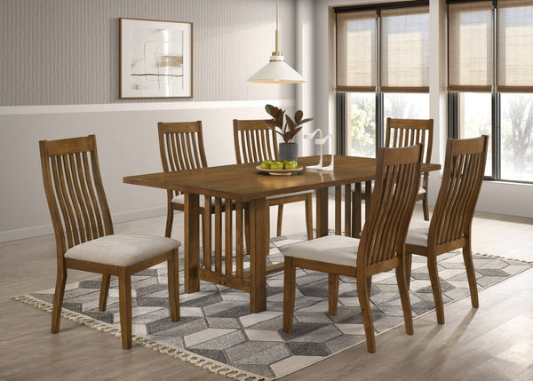 English Elm Contemporary Mission Style Rectangular Dining Table Warm Brown Wood Grain Finish Seats Six 40 L x 79 W x 30 H B2741P587000