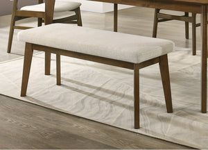 English Elm Mid-Century Modern Upholstered Bench Solid Wood Frame Woven Fabric Seat for Dining or Entryway B2741P587011