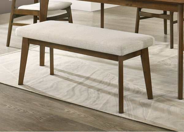 English Elm Mid-Century Modern Upholstered Bench Solid Wood Frame Woven Fabric Seat for Dining or Entryway B2741P587011