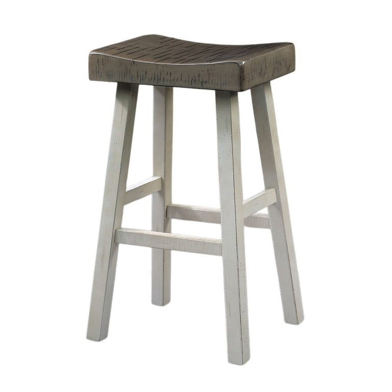 English Elm Transitional Solid Frame Counter Stools with Contoured Seat for Kitchen Islands 2Pc Set White+Gray Solid Wood B2741P587683