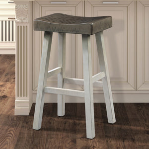 English Elm Transitional Solid Frame Counter Stools with Contoured Seat for Kitchen Islands 2Pc Set White+Gray Solid Wood B2741P587683
