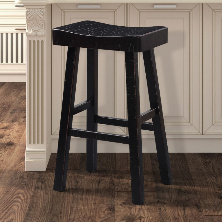 English Elm Transitional Solid Wood Counter Stools with Sculpted Seat Matte Black Set of 2 Black 17.5 L x 13 W x 31 H B2741P587684