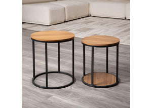 English Elm Contemporary Nesting End Tables Solid Wood Tops Matte Black Metal Frame Living Room Set B2741P587695