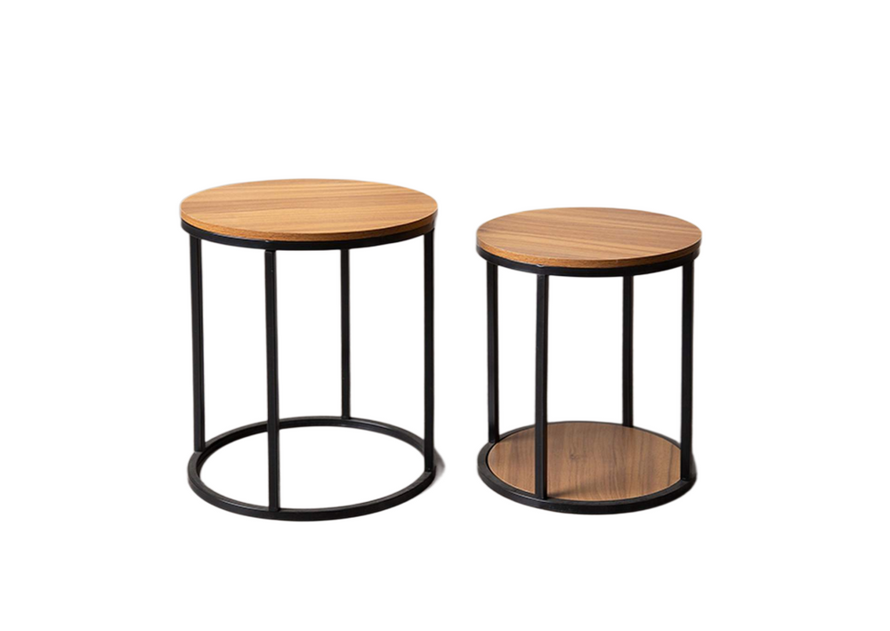 English Elm Contemporary Nesting End Tables Solid Wood Tops Matte Black Metal Frame Living Room Set B2741P587695
