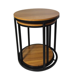 English Elm Contemporary Nesting End Tables Solid Wood Tops Matte Black Metal Frame Living Room Set B2741P587695