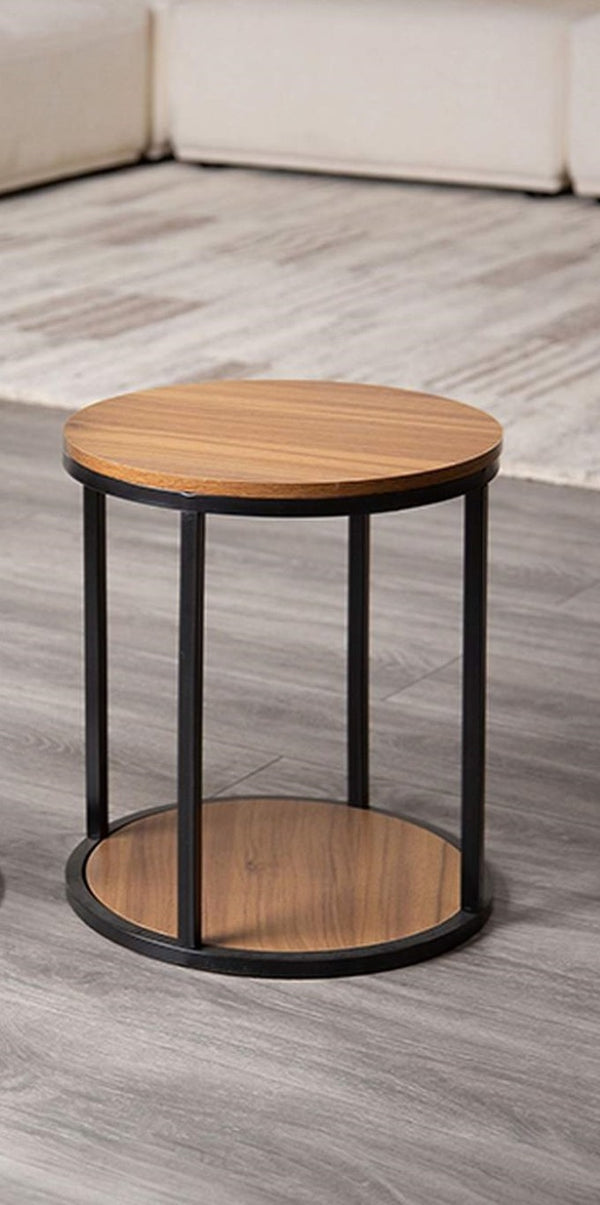 English Elm Contemporary Nesting End Tables Solid Wood Tops Matte Black Metal Frame Living Room Set B2741P587695