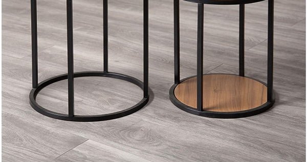 English Elm Contemporary Nesting End Tables Solid Wood Tops Matte Black Metal Frame Living Room Set B2741P587695