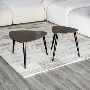 English Elm Contemporary Cube Nesting End Tables Solid Wood Tops Powder Coated Metal Base Living Room B2741P587697