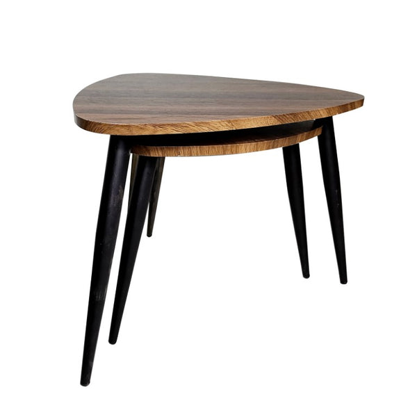 English Elm Contemporary Cube Nesting End Tables Solid Wood Tops Powder Coated Metal Base Living Room B2741P587697