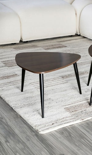 English Elm Contemporary Cube Nesting End Tables Solid Wood Tops Powder Coated Metal Base Living Room B2741P587697