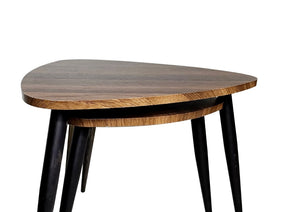English Elm Contemporary Cube Nesting End Tables Solid Wood Tops Powder Coated Metal Base Living Room B2741P587697