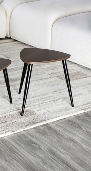 English Elm Contemporary Cube Nesting End Tables Solid Wood Tops Powder Coated Metal Base Living Room B2741P587697