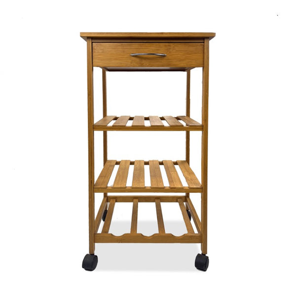 English Elm Contemporary Bamboo Rolling Kitchen Cart with Open Shelves and Pull Out Drawer B2741P587698