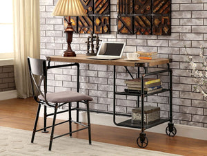 English Elm Industrial Pipe Frame Home Office Desk with Open Wire Shelving and Antique Metal Finish B2741P587900