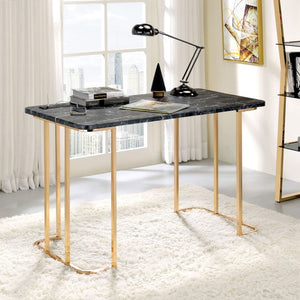 English Elm Contemporary Home Office Desk with USB Port Open Drawer and Sleek Polished Legs Gold + Black Faux Marble, Steel B2741P587906