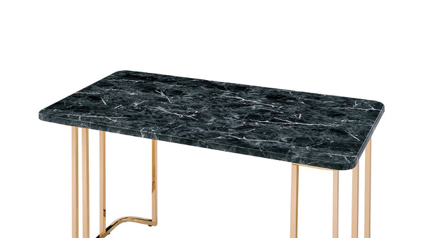English Elm Contemporary Home Office Desk with USB Port Open Drawer and Sleek Polished Legs Gold + Black Faux Marble, Steel B2741P587906