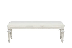English Elm Traditional Button Tufted Bedroom Bench Creamy White Lacquer with Ash Burl Veneer Seat B2741P588396