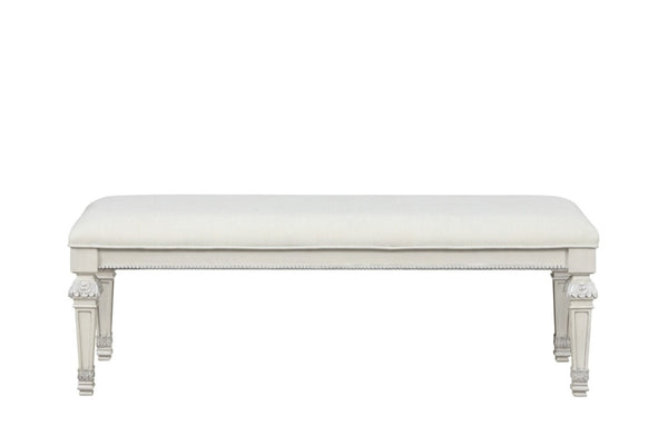 English Elm Traditional Button Tufted Bedroom Bench Creamy White Lacquer with Ash Burl Veneer Seat B2741P588396