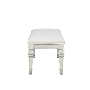 English Elm Traditional Button Tufted Bedroom Bench Creamy White Lacquer with Ash Burl Veneer Seat B2741P588396