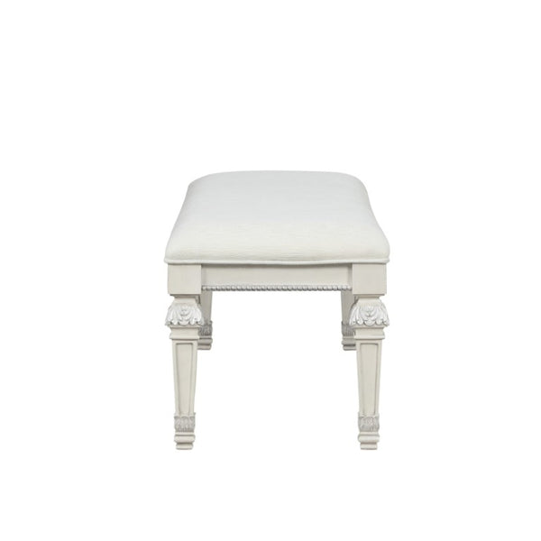 English Elm Traditional Button Tufted Bedroom Bench Creamy White Lacquer with Ash Burl Veneer Seat B2741P588396