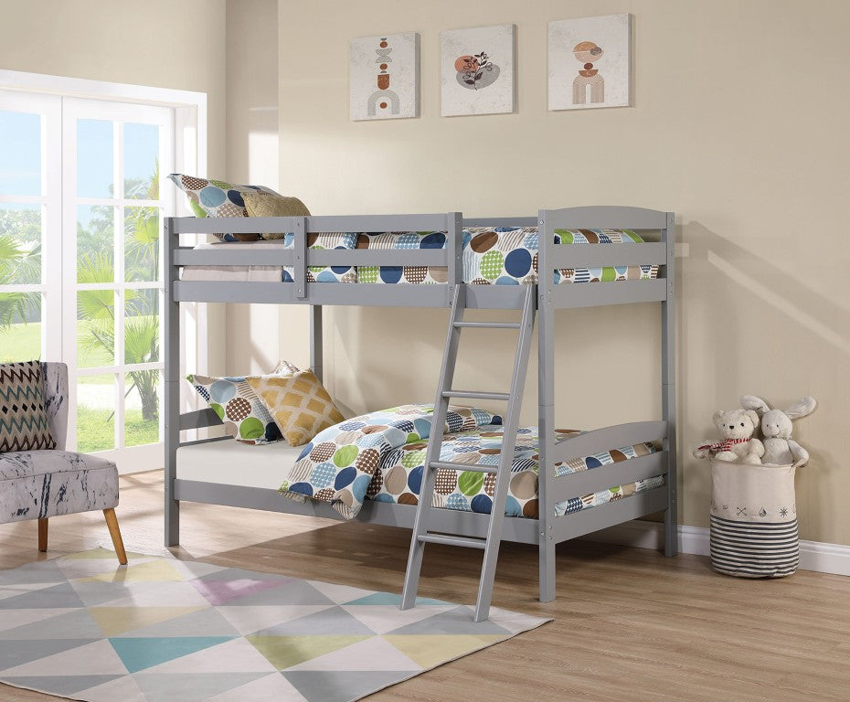 English Elm Transitional Twin Over Bunk Bed Solid Wood Gray Slat Panel with Storage Drawers B2741P588400