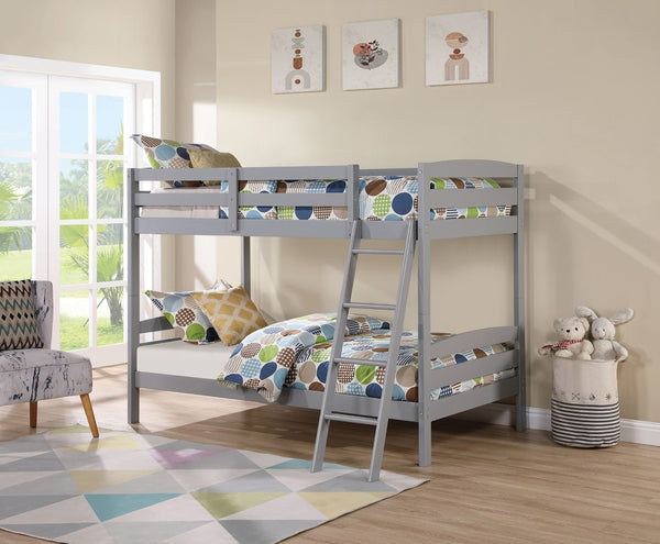 English Elm Transitional Twin Over Bunk Bed Solid Wood Gray Slat Panel with Storage Drawers B2741P588400