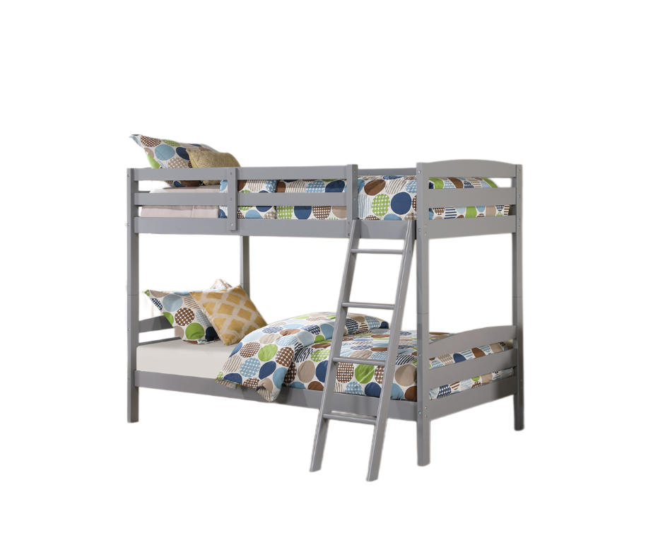 English Elm Transitional Twin Over Bunk Bed Solid Wood Gray Slat Panel with Storage Drawers B2741P588400