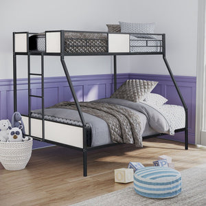 English Elm 1Pc Coastal Louvered Panel Bed Arched Headboard Rubberwood Frame Bedroom Anchor Black Metal 56 L x 78 W x 66.5 H B2741P590592