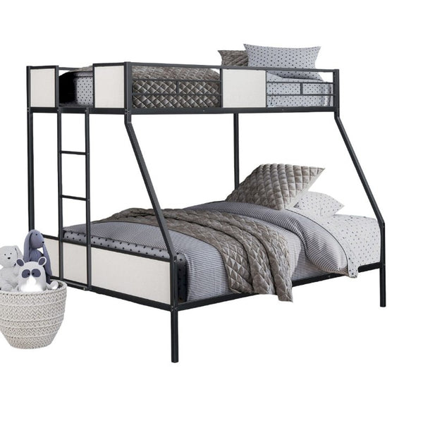 English Elm 1Pc Coastal Louvered Panel Bed Arched Headboard Rubberwood Frame Bedroom Anchor Black Metal 56 L x 78 W x 66.5 H B2741P590592