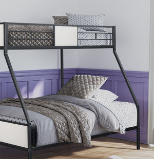 English Elm 1Pc Coastal Louvered Panel Bed Arched Headboard Rubberwood Frame Bedroom Anchor Black Metal 56 L x 78 W x 66.5 H B2741P590592