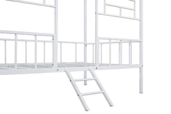 English Elm White Metal Twin Bunk Bed with House Gable Roof Frame and Angled Ladder for Kids B2741P590594