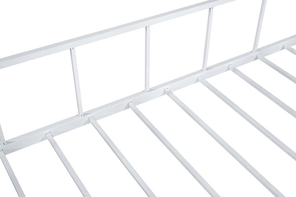 English Elm White Metal Twin Bunk Bed with House Gable Roof Frame and Angled Ladder for Kids B2741P590594