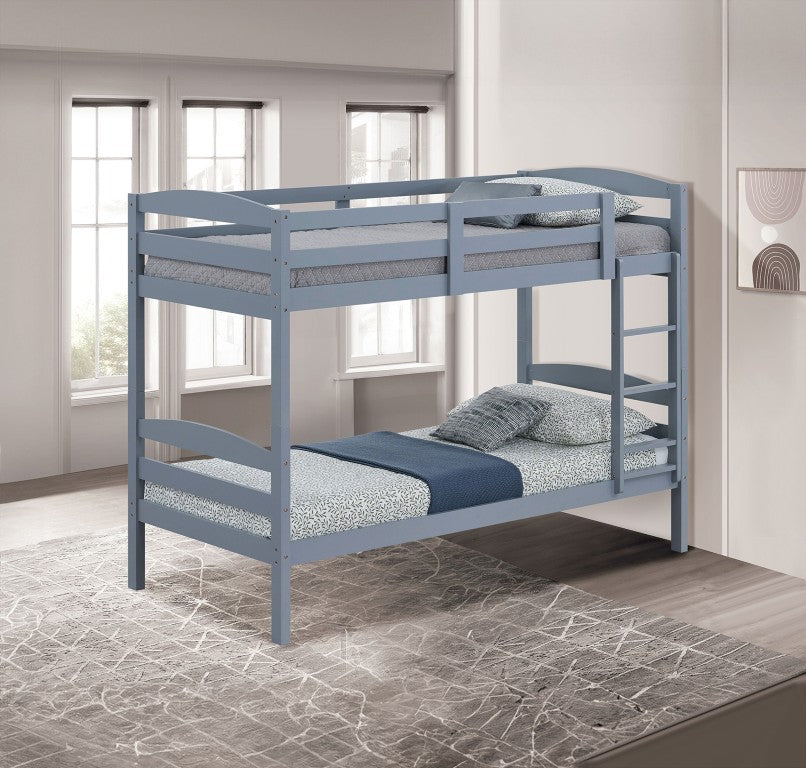 English Elm Transitional Twin Over Bunk Bed Arched Slat Frame Solid Wood Gray Bedroom B2741P590600
