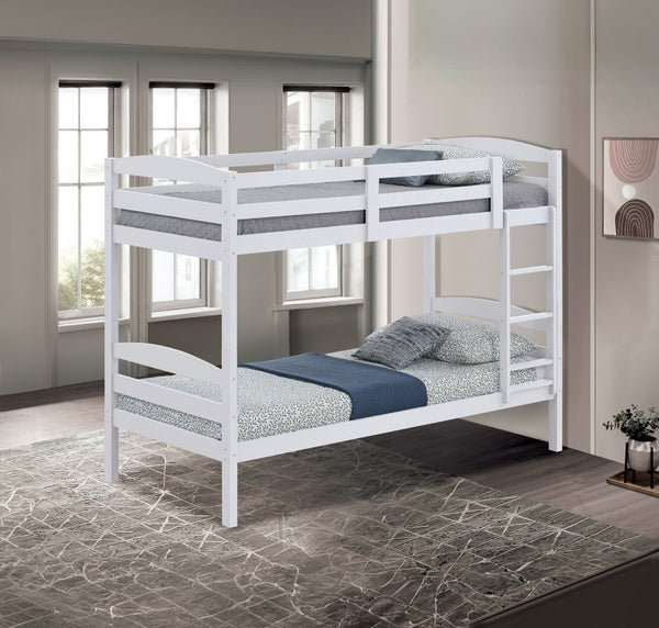 English Elm Transitional Twin Over Bunk Bed with Arch Slat Detail and Attached Ladder White Engineered Wood, Solid Wood B2741P590601