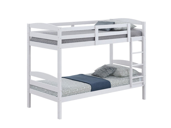 English Elm Transitional Twin Over Bunk Bed with Arch Slat Detail and Attached Ladder White Engineered Wood, Solid Wood B2741P590601