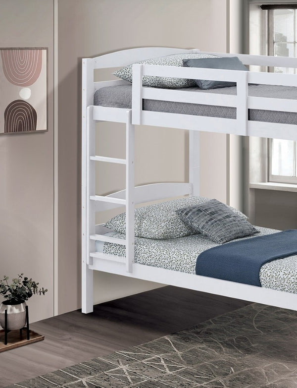 English Elm Transitional Twin Over Bunk Bed with Arch Slat Detail and Attached Ladder White Engineered Wood, Solid Wood B2741P590601