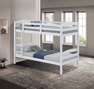 English Elm Transitional Twin Over Bunk Bed with Arch Slat Detail and Attached Ladder White Engineered Wood, Solid Wood B2741P590601