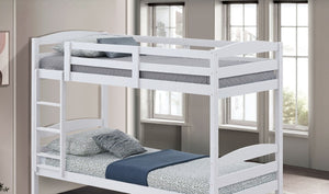 English Elm Transitional Twin Over Bunk Bed with Arch Slat Detail and Attached Ladder White Engineered Wood, Solid Wood B2741P590601