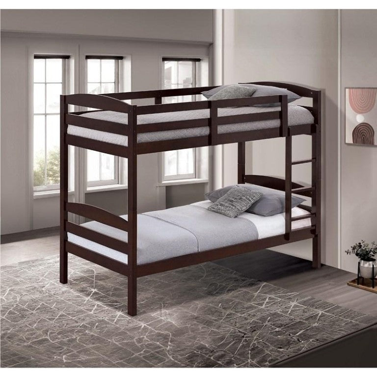 English Elm Twin Over Bunk Bed Solid Wood Arch Slat Frame Espresso Transitional Style B2741P590603