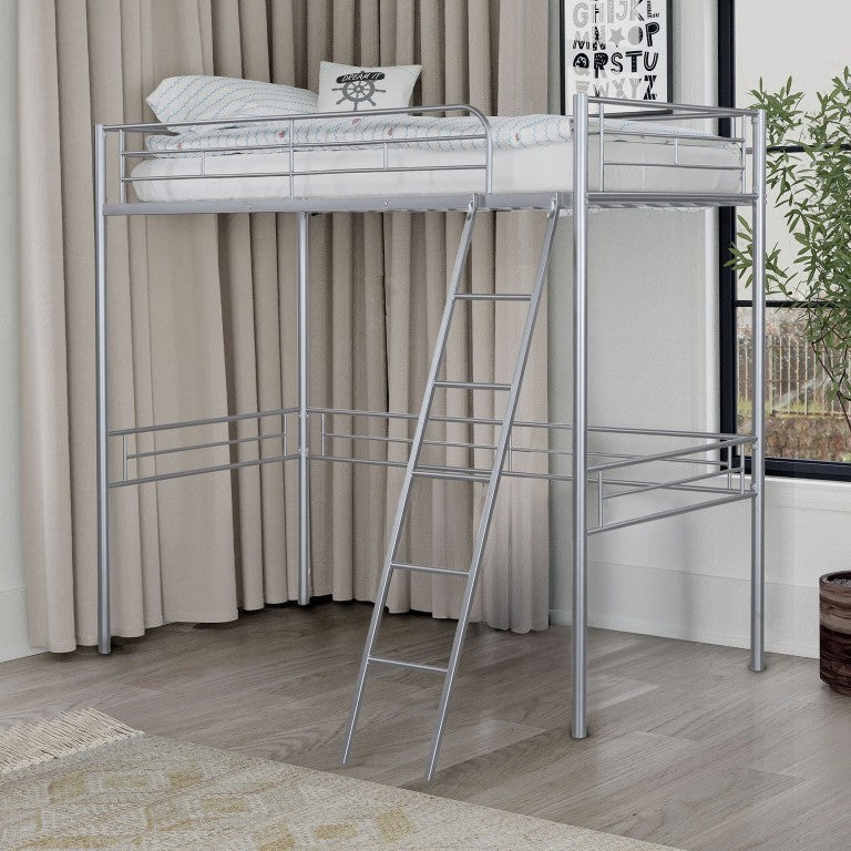 English Elm Twin Over Full Metal Bunk Bed with Angled Ladder Glossy White Youth Bedroom Silver 41.5 L x 78 W x 61 H B2741P590624