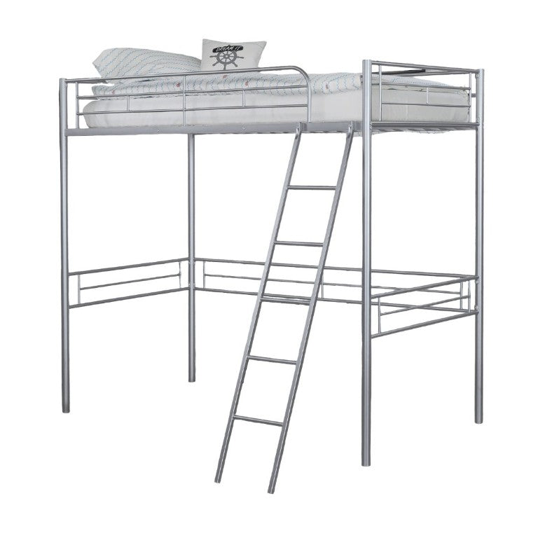 English Elm Twin Over Full Metal Bunk Bed with Angled Ladder Glossy White Youth Bedroom Silver 41.5 L x 78 W x 61 H B2741P590624