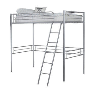 English Elm Twin Over Full Metal Bunk Bed with Angled Ladder Glossy White Youth Bedroom Silver 41.5 L x 78 W x 61 H B2741P590624