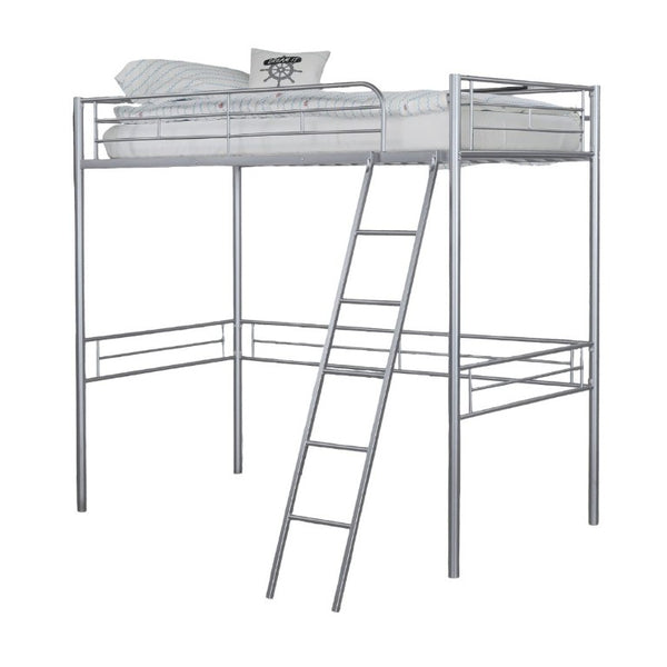 English Elm Twin Over Full Metal Bunk Bed with Angled Ladder Glossy White Youth Bedroom Silver 41.5 L x 78 W x 61 H B2741P590624