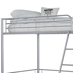 English Elm Twin Over Full Metal Bunk Bed with Angled Ladder Glossy White Youth Bedroom Silver 41.5 L x 78 W x 61 H B2741P590624