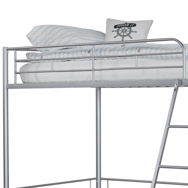 English Elm Twin Over Full Metal Bunk Bed with Angled Ladder Glossy White Youth Bedroom Silver 41.5 L x 78 W x 61 H B2741P590624