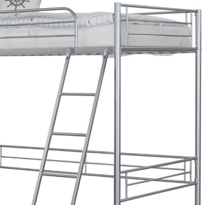 English Elm Twin Over Full Metal Bunk Bed with Angled Ladder Glossy White Youth Bedroom Silver 41.5 L x 78 W x 61 H B2741P590624
